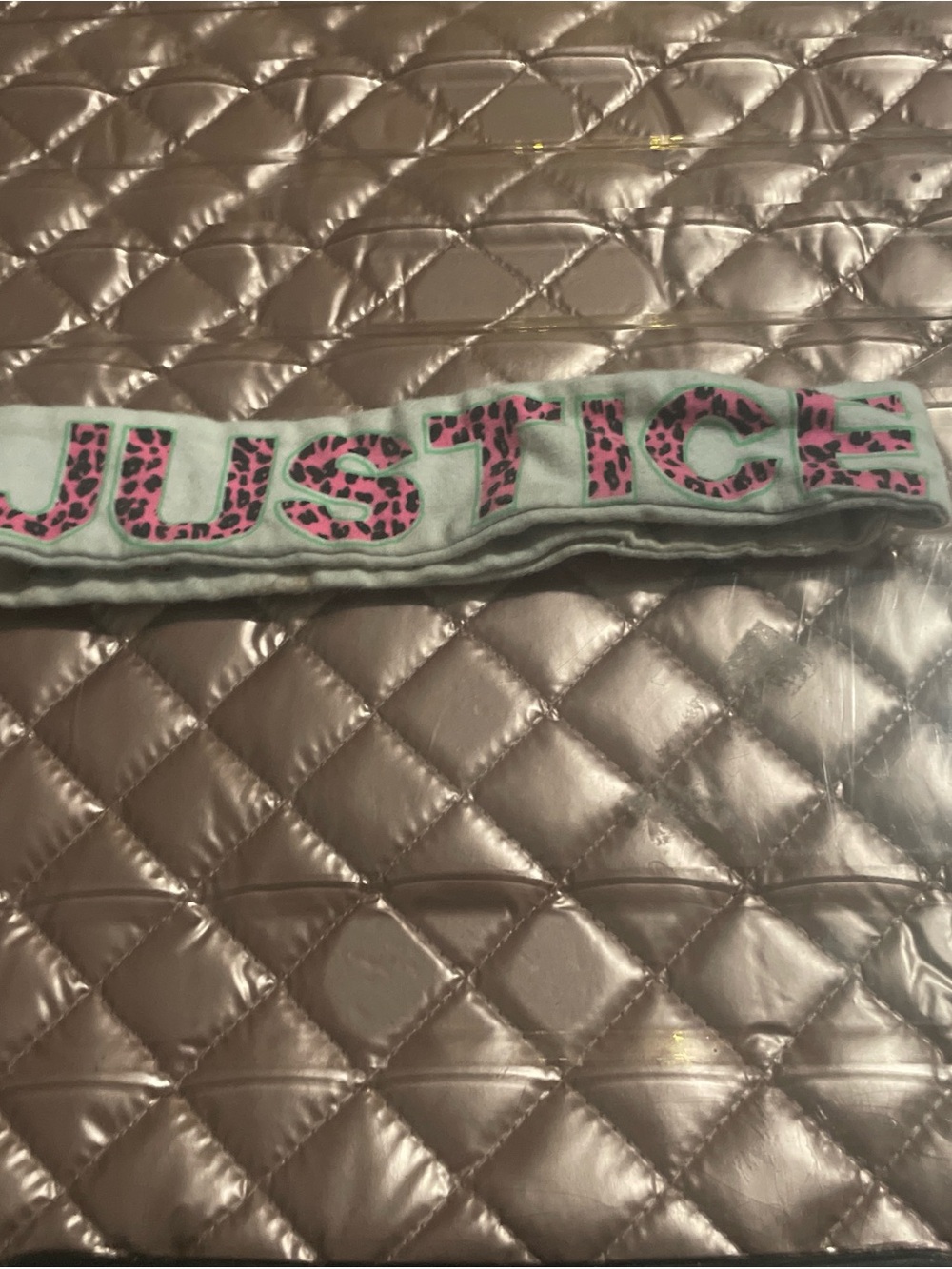 Justice Mint Green Headband with Pink Leopard Print Logo
